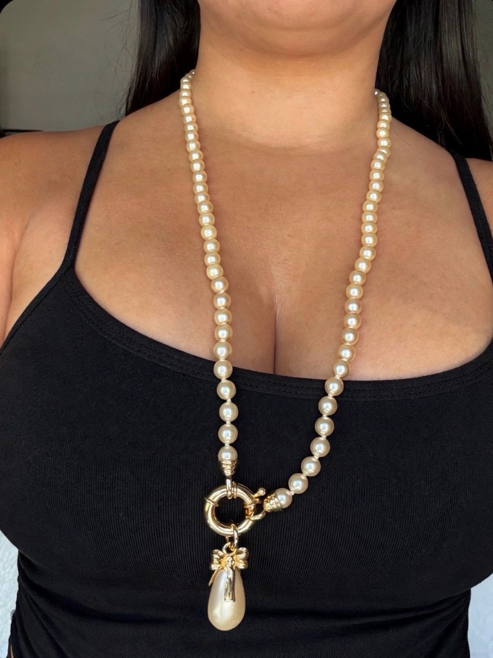 Joan Rivers Cream Pearl Strand Necklace with Gold Teardrop Pendant